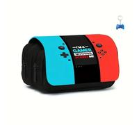 GDFENDU Estuche para lápices de videojuegos con llavero, estuche para lápices con controlador de juegos, bolsa para lápices de juego de gran capacidad con compartimentos con cremallera para oficina y