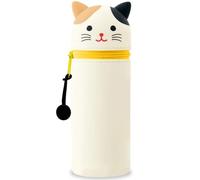 GDFJBG Kawaii, Estuche Escolar de Silicona Blanda 2 en 1, Animales Dulces Panda Portalápices de Mesa, Estuche de Silicona Suave para la Escuela Cremallera (Gato Tricolor)