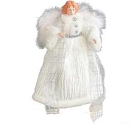 Gdfnmogo Adorno de muñeca de ángel para árbol de Navidad con corona de estrella y decoración de plástico en dorado, blanco y rojo para decoración de árbol de vacaciones, 20 x 10 pulgadas (blanco)