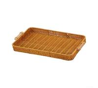 Gdfnmogo Bandeja de servir de ratán natural tejida a mano con asas, cesta de pan versátil para almacenamiento de cocina, comedor, organizador rectangular para aperitivos, velas