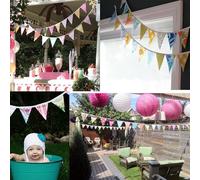 Gdfnmogo Banderines de algodón floral vintage - Decoración colgante de tela de 10 m con 36 banderas triangulares, lavable y reutilizable para bodas, fiestas de jardín y decoración del hogar (azul)