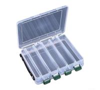 Gdfnmogo Caja de aparejos de pesca de doble cara con 14 compartimentos, organizador de señuelos con asa, agujeros de drenaje para equipo húmedo, funda impermeable transparente para exteriores