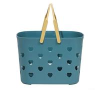 Gdfnmogo Cesta de ducha de plástico con asa para organizador de baño, diseño hueco para champú, acondicionador, limpiador, cebollas, patatas, latas, harina, azúcar, gris (azul)