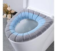 Gdfnmogo Funda suave para asiento de inodoro con anillo de retención, tela de poliéster lavable y elástica para inodoros en forma de O/U/V de hasta 55 cm, azul con gris (azul con gris A)