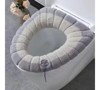 Gdfnmogo Funda suave para asiento de inodoro con anillo de retención, tela de poliéster lavable y elástica para inodoros en forma de O/U/V de hasta 55 cm, azul con gris (beige con gris B)