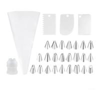 Gdfnmogo Juego de 28 bolsas de glaseado reutilizables con boquillas de acero inoxidable, bolsas pasteleras de algodón de 35 cm para decoración de pasteles, compatible con galletas, magdalenas y