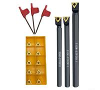 Gdfnmogo Juego de herramientas de giro indexables con 16 insertos TCMT21.51 (TCMT110204), taladro de vástago de 1/2 pulgada para barras para mecanizado de hierro fundido de acero, incluye 3 soportes