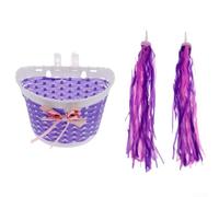 Gdfnmogo Juego de serpentinas y cesta para manubrio de bicicleta para niños, borlas coloridas con cesta frontal tejida para niños, decoración de bicicleta, accesorios de plástico de ajuste rápido para