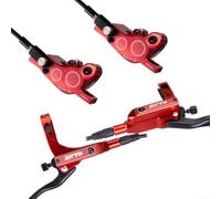 Gdfnmogo Kit de freno de disco hidráulico MTB profesional, diseño de 4 pistones delanteros, 80 cm trasero 145 cm línea de aceite sistema de freno completo, para bicicleta de montaña (rojo)