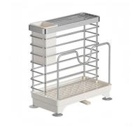 Gdfnmogo Soporte para utensilios de ventosa con bandeja de drenaje para tenedores de cocina, cucharas, palillos, estante de secado de acero inoxidable, almacenamiento de encimera (blanco)