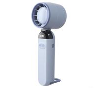 Gdfnmogo Ventilador de mano plegable con carga USB y pantalla digital, mini ventilador portátil para viajes en casa, oficina, funcionamiento silencioso, turbo de 3 velocidades W (azul claro)
