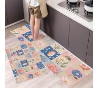 GDJSMIN 2 Piezas Alfombras Y Tapetes De Cocina Patrones Geométricos,Alfombrillas De Cocina Antideslizantes Lavables Estampados Hojas Flores, para Pasillo,Salón,Dormitorio,Rosa Claro,44×70Cm+44×120Cm