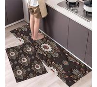 GDJSMIN 2 Piezas De Alfombra Lavable Y Antideslizante Patrones Tribales Aztecas,Flores Formas Geométricas para Cocina, Entrada Y Pasillo (Marrón Oscuro,50×80Cm+50×120Cm)