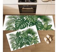 GDJSMIN 2 Piezas De Alfombra Lavable Y Antideslizante Plantas De La Jungla Verde,Hojas De Palma para Cocina, Entrada Y Pasillo (Verde Salvia,40×60Cm+40×120Cm)