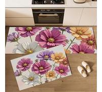 GDJSMIN 2 Piezas De Alfombra Lavable Y Antideslizante Plantas Y Flores,Cosmos Floreciente para Cocina, Entrada Y Pasillo (Rosa,50×80Cm+50×120Cm)
