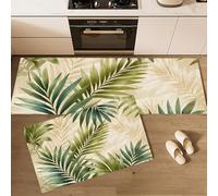GDJSMIN 2 Piezas De Alfombra Lavable Y Antideslizante Selva Tropical,Patrón Hoja Palma para Cocina, Entrada Y Pasillo (Verde Salvia,43×75Cm+43×150Cm)