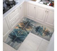 GDJSMIN 2 Piezas Kitchen Mat Floor,Paisajes Naturales Alfombras Cocina,Bosques Lagos Formas Geométricas Alfombra Pasillo,Alfombra Cocina Lavable Antideslizante,Salón,Oficina,Verde