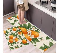GDJSMIN 2 Piezas Kitchen Mat Floor,Patrón De Frutas Alfombras Cocina,Patrón Hojas Verdes Naranjas Acuarela Alfombra Pasillo,Alfombra Cocina Lavable Antideslizante,Salón,Oficina,Naranja