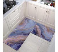 GDJSMIN 2 Piezas Kitchen Mat Floor,Textura Mármol Abstracto Alfombras Cocina,Textura Línea Lámina Dorada Alfombra Pasillo,Alfombra Cocina Lavable Antideslizante,Salón,Oficina,Púrpura