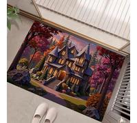 GDJSMIN Alfombra 50 X 80 Cm con Base Antideslizante,Pelo Corto Multiusos Dibujos Estilo De Fantasía Lavable Felpudo Entrada Casa, Mansión Gótica del Bosque Atrapapolvo Felpudo para Puertas Y Pasillos