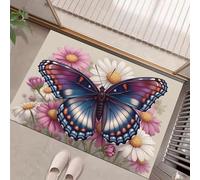 GDJSMIN Alfombra 80 X 120 Cm con Base Antideslizante,Pelo Corto Multiusos Dibujos Pintura Acuarela Realista Lavable Felpudo Entrada Casa, Patrones Margaritas Mariposas Atrapapolvo Felpudo