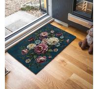 GDJSMIN Alfombra 90 X 150 Cm con Base Antideslizante,Pelo Corto Multiusos Dibujos Estilo Rococó Lavable Felpudo Entrada Casa, Pintura Al Óleo con Patrones Peonías Y Margaritas Atrapapolvo Felpudo