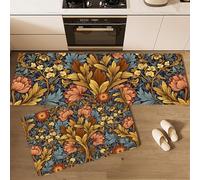 GDJSMIN Alfombra De Cocina De 2 Piezas Antideslizante Lavable,Plantas De Jardín Alfombra De Cocina,Patrones Flores Y Hojas Juegos De Tapetes De Cocinas para Pasillo, Comedor, 44×70Cm+44×120Cm,Naranja