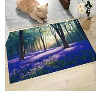 GDJSMIN Alfombra De Pelo Corto,40 X 60 Cm, Felpudo Bosque De Los Sueños,Sol Campanillas Azules Paisaje Forestal, para Entrada De La Puerta De Casa, Antideslizante, Plegable, para Salón,Púrpura