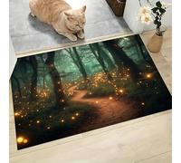 GDJSMIN Alfombra De Pelo Corto,40 X 60 Cm, Felpudo Bosque Los Sueños,Árboles Luciérnagas, para Entrada De La Puerta De Casa, Antideslizante, Plegable, para Salón,Verde