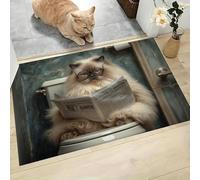 GDJSMIN Alfombra De Pelo Corto,40 X 60 Cm, Felpudo Divertidos Animales Dibujos Animados,Gato Papel Higiénico, para Entrada De La Puerta De Casa, Antideslizante, Plegable, para Salón,Marrón Beige