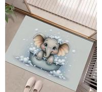 GDJSMIN Alfombra De Pelo Corto,45 X 75 Cm, Felpudo Animales Lindos,Bañera Elefante Dibujos Animados, para Entrada De La Puerta De Casa, Antideslizante, Plegable, para Salón,Gris