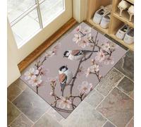 GDJSMIN Alfombra De Pelo Corto,50 X 80 Cm, Felpudo Realismo Naturalista,Flores Rosas Patrón De Pájaro, para Entrada De La Puerta De Casa, Antideslizante, Plegable, para Salón,Rosa Claro