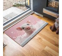 GDJSMIN Alfombra De Pelo Corto,60 X 90 Cm, Felpudo Animales Realistas,Lindo Cerdito Sentado Bañera, para Entrada De La Puerta De Casa, Antideslizante, Plegable, para Salón,Blanco Rosado