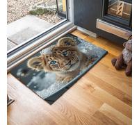 GDJSMIN Alfombra De Pelo Corto,60 X 90 Cm, Felpudo Fotos Animales,Bañera Lindo Leoncito, para Entrada De La Puerta De Casa, Antideslizante, Plegable, para Salón,Marrón