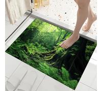 GDJSMIN Alfombra De Pelo Corto,80 X 120 Cm, Felpudo Paisaje De Selva Tropical,Helechos Musgos Árboles Grandes, para Entrada De La Puerta De Casa, Antideslizante, Plegable, para Salón,Verde Esmeralda