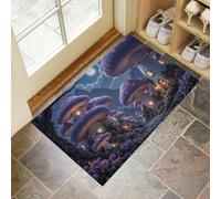 GDJSMIN Alfombra De Pelo Corto,90 X 150 Cm, Felpudo Estilo De Realismo Fantástico,Casa De Hongos Diseño De Camino, para Entrada De La Puerta De Casa, Antideslizante, Plegable, para Salón,Azul