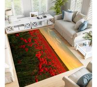 GDJSMIN Alfombra Moderna de Pelo Corto mullida Parte Inferior Antideslizante Alfombras Campo De Amapolas Rojas,Modern Dormitorio Habitación Infantil Oficina Rojo Oscuro 150×210cm