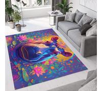 GDJSMIN Alfombra Moderna De Pelo Corto Mullida Parte Inferior Antideslizante Alfombras Cara De Hipopótamo Animal,Modern Dormitorio Habitación Infantil Oficina Azul Púrpura 60×90Cm