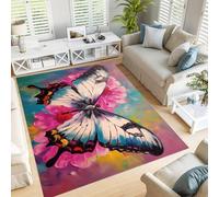 GDJSMIN Alfombra Moderna De Pelo Corto Mullida Parte Inferior Antideslizante Alfombras Diseño Mariposas Y Flores.,Modern Dormitorio Habitación Infantil Oficina Rosa Ruborizado 240×300Cm