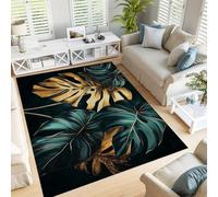 GDJSMIN Alfombra Moderna De Pelo Corto Mullida Parte Inferior Antideslizante Alfombras Hoja De Monstera Dorada,Modern Dormitorio Habitación Infantil Oficina Verde Oscuro 150×210Cm