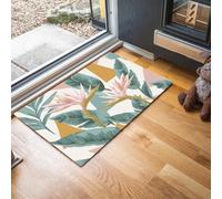 GDJSMIN Alfombra Pequeña Entrada Casa Rosa Verde Antideslizante Lavables En Lavadora Tapetes 50 X 80 Cm Habitacion Baño Cocina Exterior Tapete Impresión Hoja Planta Ave del Paraíso Pelo Corto Carpete