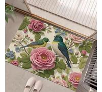 GDJSMIN Alfombra Pequeña Entrada Casa Verde Antideslizante Lavables En Lavadora Tapetes 40 X 60 Cm Habitacion Baño Cocina Exterior Tapete Estampado Pájaro con Ramas Rosa Pelo Corto Carpete