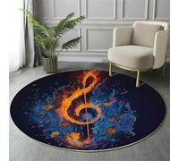 GDJSMIN Alfombra Redonda 120Cm Pelo Corto Suave Azul Alfombra De Habitación Redonda Nota Musical Antideslizante Lavable Alfombras Circular Decorativa para Salón Dormitorio Comedor