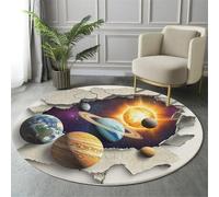 GDJSMIN Alfombra Redonda 60Cm Pelo Corto Suave Blanco Alfombra De Habitación Redonda Planetas del Sistema Solar Antideslizante Lavable Alfombras Circular Decorativa para Salón Dormitorio Comedor