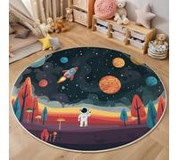 GDJSMIN Alfombra Redonda De Astronauta Lindo Planetas, Alfombras Redondas Lavable, Otoño Invierno Cálido Antideslizante Alfombra Salon Redondas para Cocina Habitacion Oficina (140Cm,Vistoso)