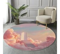 GDJSMIN Alfombra Redonda De Nubes Rosas, Alfombras Redondas Lavable, Otoño Invierno Cálido Antideslizante Alfombra Salon Redondas para Cocina Habitacion Oficina (120Cm,Rosa)