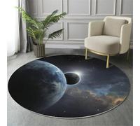 GDJSMIN Alfombra Redonda De Planetas Grises Flotando, Alfombras Redondas Lavable, Otoño Invierno Cálido Antideslizante Alfombra Salon Redondas para Cocina Habitacion Oficina (160Cm,Azul)