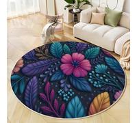 GDJSMIN Alfombra Redonda Lavable 160cm Azul Flores Rosas En Acuarela Patrones Hojas Alfombra Pequeña Alfombras Pelo Corto Plantas Tropicales Lavables Alfombras De Habitacion Infantil Salon