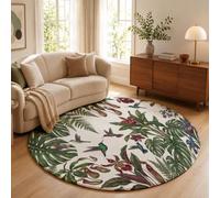 GDJSMIN Alfombra Redonda Lavable 160cm Verde Oscuro Monstera Deliciosa Colibrí Alfombra Pequeña Alfombras Pelo Corto Plantas Tropicales Lavables Alfombras De Habitacion Salon