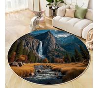 GDJSMIN Alfombra Redonda Paisaje De Valle Natural, Lavable Antideslizante Diámetro De 200Cm, Cascada De Acantilado En Cascada, para Sala De Estar, Dormitorio,Pasillo, Estudio,Mesa De Centro,Mesita